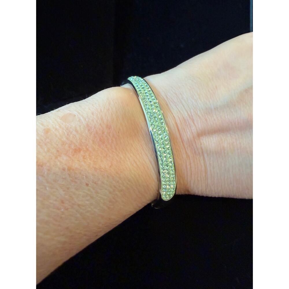 Hinged Bangle bracelet by JCM Stainless Steel with lite green rhinestones size 7 - Picture 6 of 8